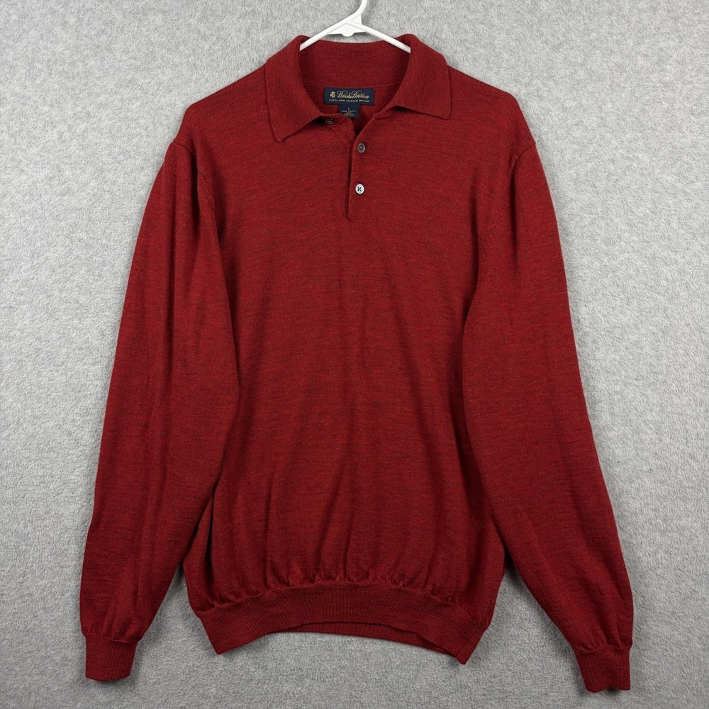 Brooks Brothers Polo Sweater Mens Large Red Merino Wool Knit Long Sleeve Preppy